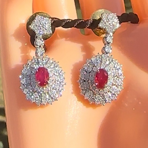 Natural Burmese Ruby and Diamond Earrings in 18 k solid gold ⭐️New⭐️ - Picture 6 of 12